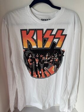 Kiss White Long-Sleeve Tee with Orange-Red Band Logo